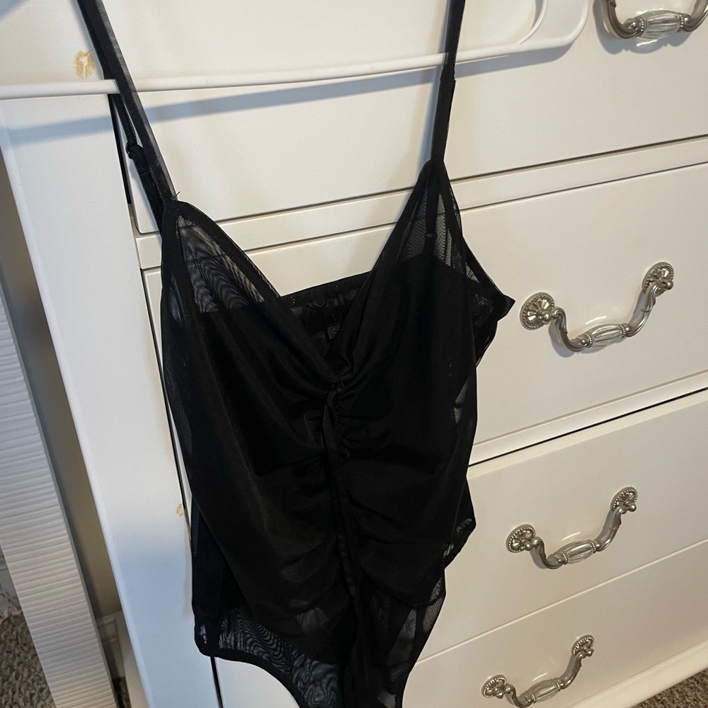 h:ours Black mesh bodysuit size small
